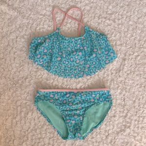 Girls Pink and Blue Leopard Swimsuit